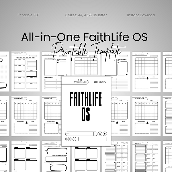 All-in-One FaithLife OS Printable Template - Black and White Harmony